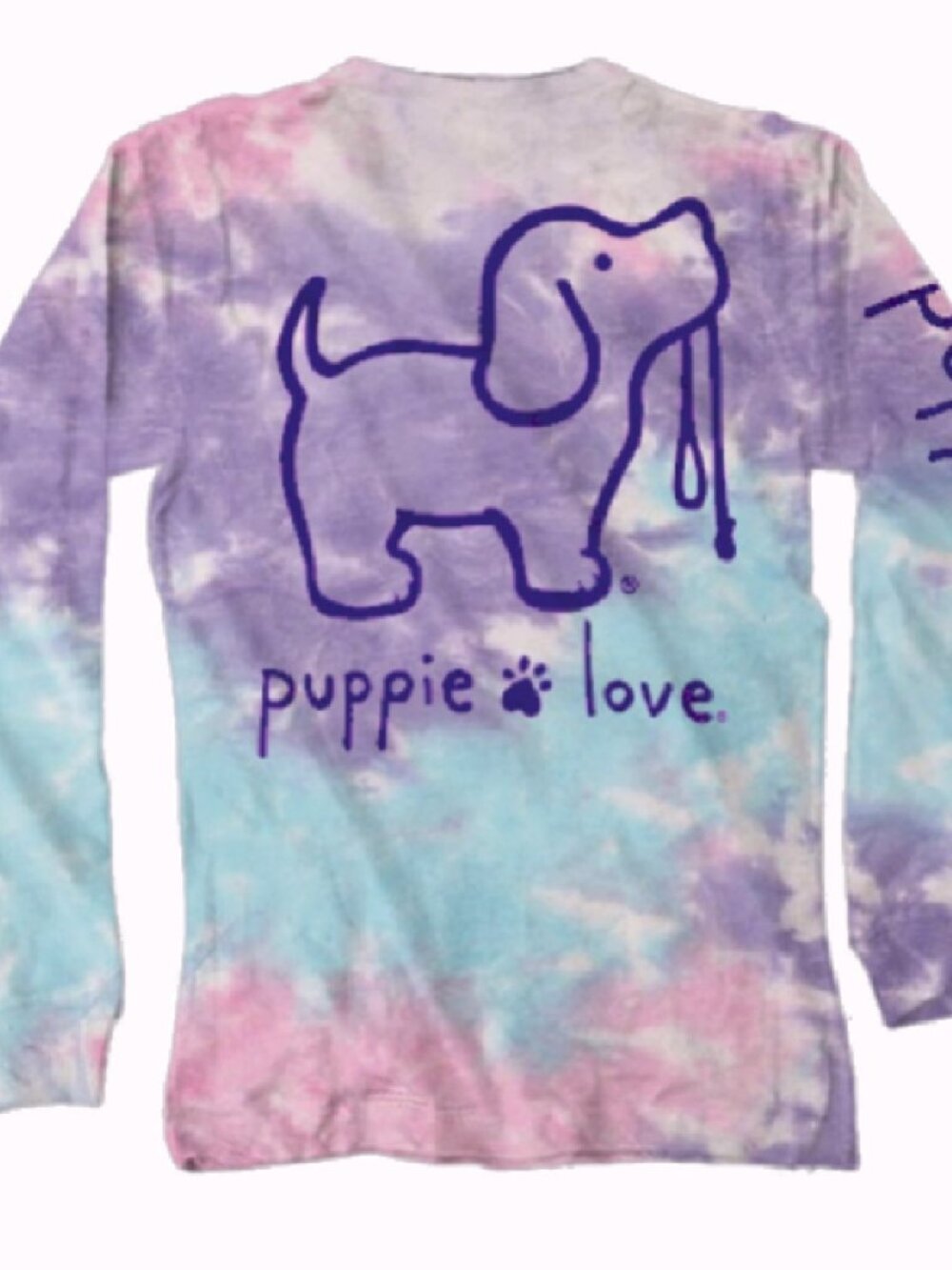 Puppie Love Dog Cotton Candy Tie Dye Pup Long Sleeve T-Shirt Sweatshirt - NEW